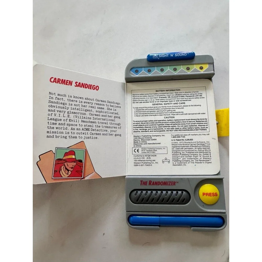 VTG 90s Golden Sight 'N' Sound Where in the World Is Carmen Sandiego Randomizer